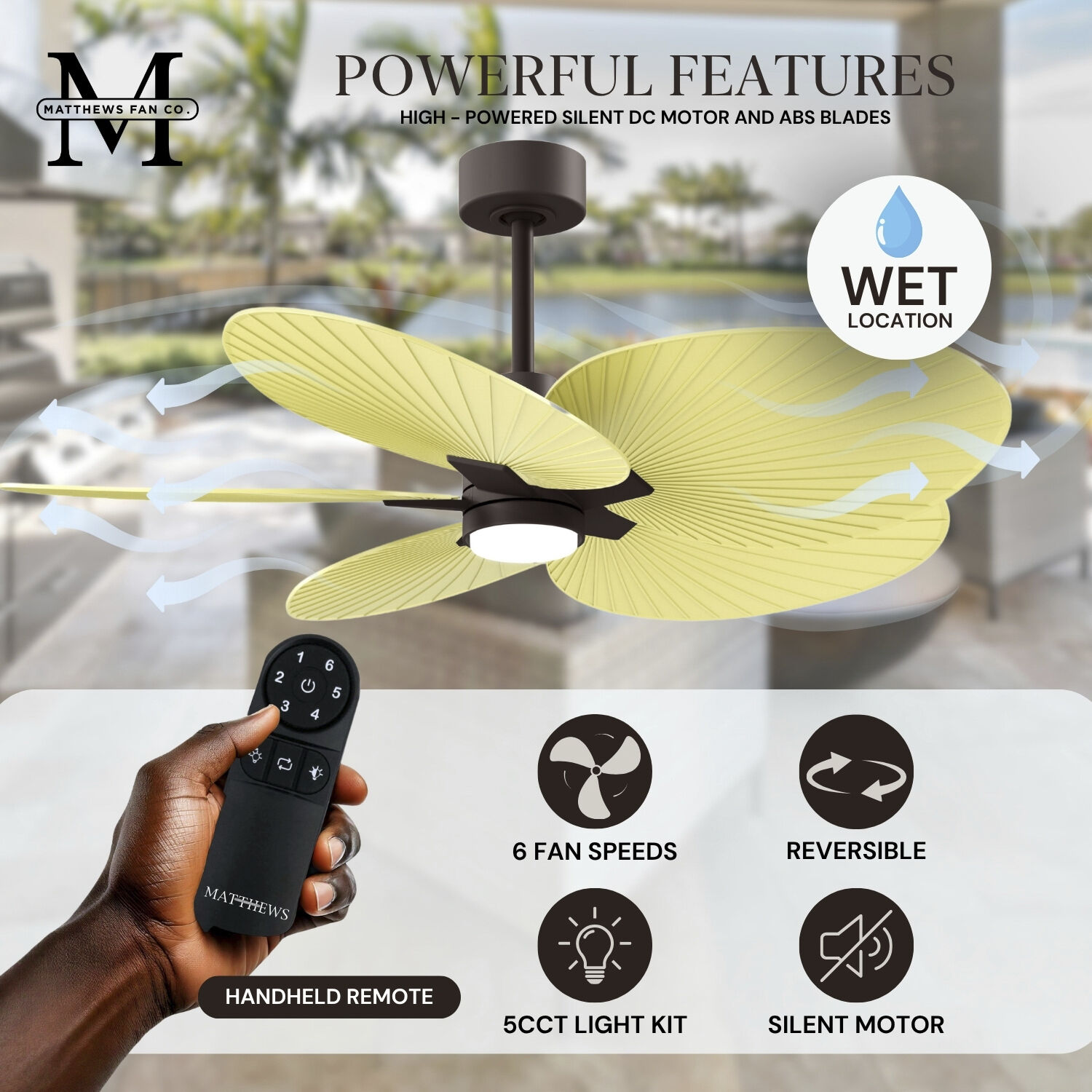 Atlas Alessandra Tropical - LK 48 inch Textured Bronze with Light Yellow Blades Ceiling Fan